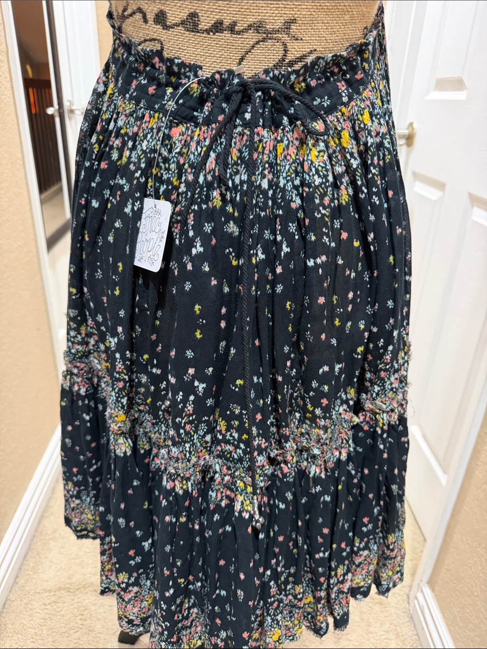 Free People Black Floral Halter Midi Dress with Keyhole - Picture 7 of 7